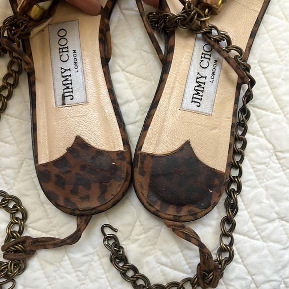 Jimmy Choo flat sandals, Leopard, bone and brass chain Size 37/ US 6.5 - Picture 13 of 16